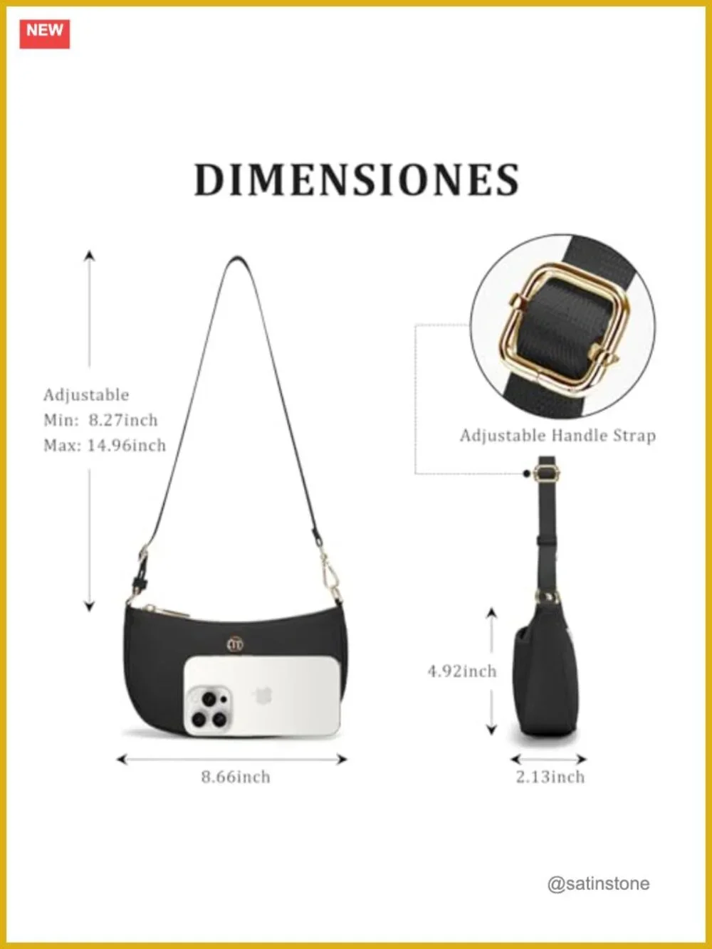 Nylon Shoulder Bag for Women, Adjustable Strap, Mini Crescent Purse, 5 Pockets